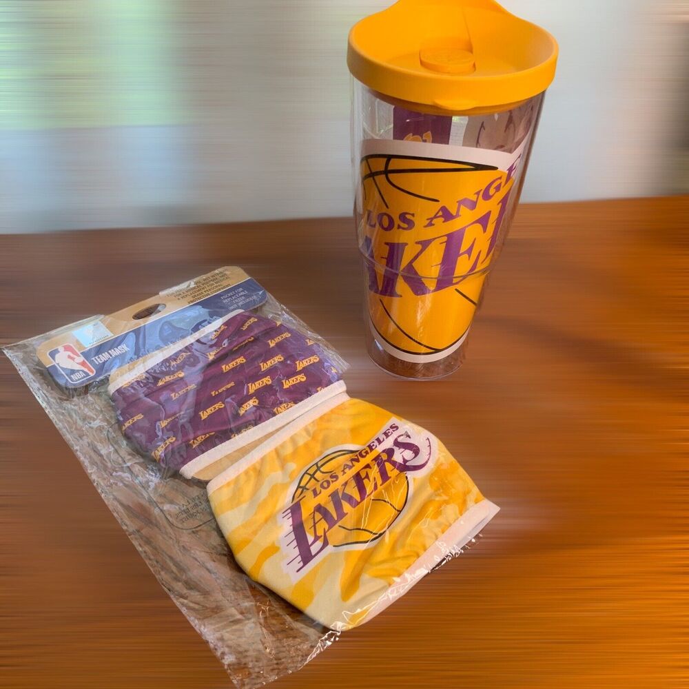 Tervis NBA Los Angeles Lakers Colossal Tumbler Lid 24 oz and Face Mask Bundle